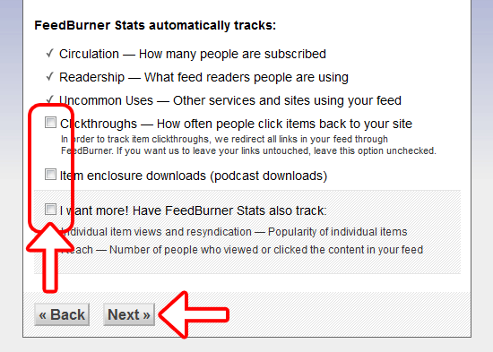 Step 5. Options for FeedBurner Stats.
