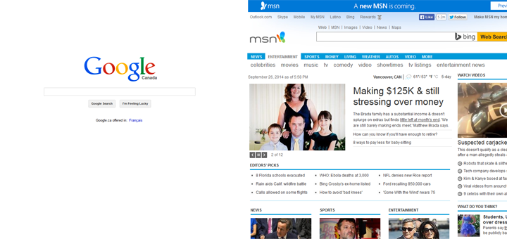 Google simplicity vs. MSN clutter. 